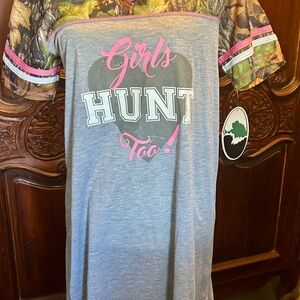 Mossy Oak Girls Hunt Too! Short Sleeve nightgown- Gray, Pink, Camo